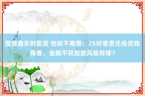 现货鑫东财配资 创投不雅察：25好意思元投资独角兽，金融平权如故风险转嫁？